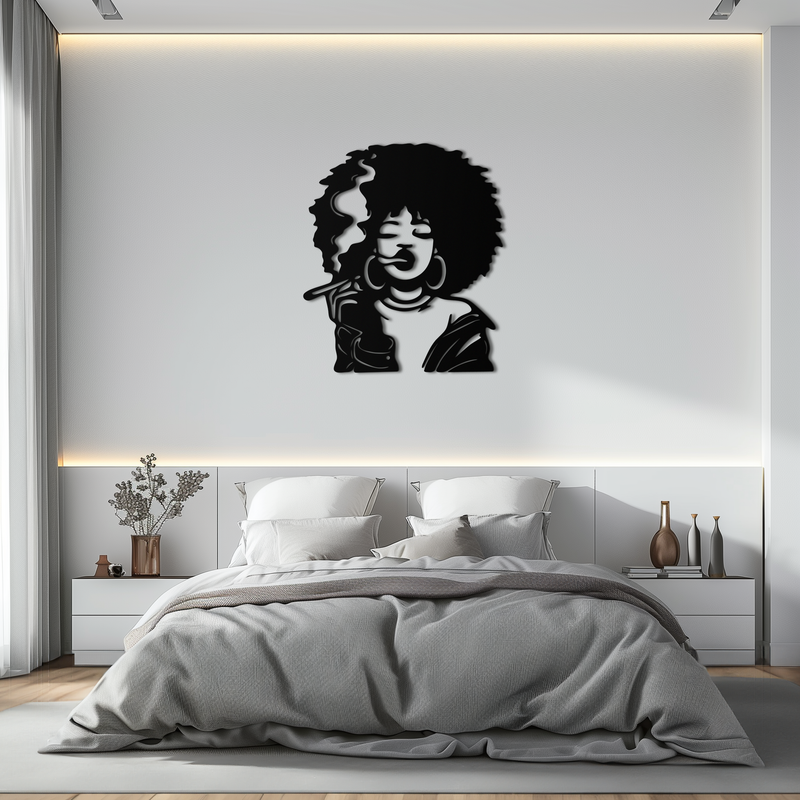 Afro Woman Smoking Silhouette Metal Wall Art – Bold Statement Decor- KAF701