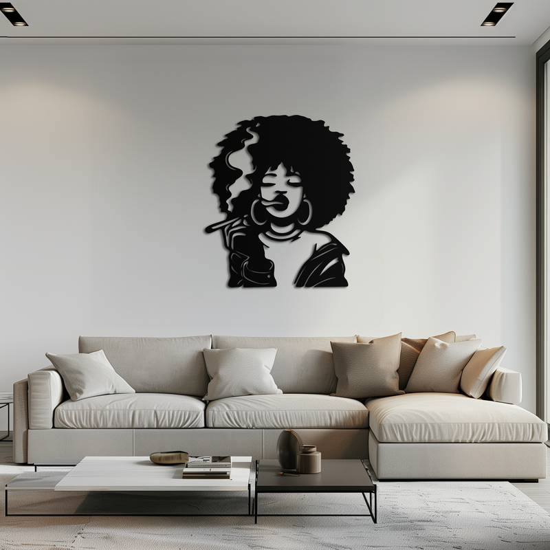 Afro Woman Smoking Silhouette Metal Wall Art – Bold Statement Decor- KAF701