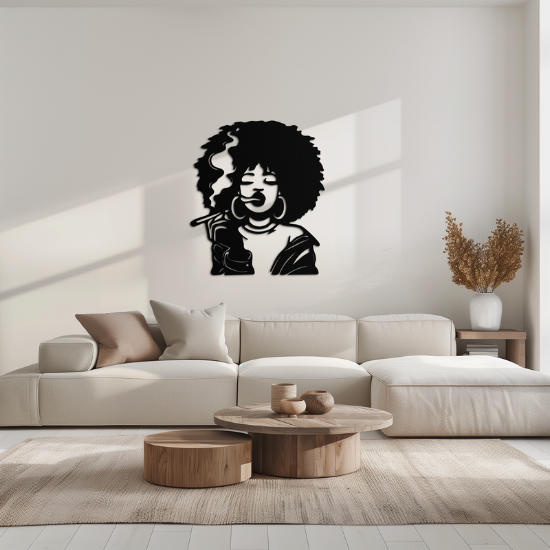 Afro Woman Smoking Silhouette Metal Wall Art – Bold Statement Decor- KAF701