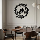 Two Birds on Wreath Branch Metal Wall Art – Romantic Nature-Inspired Round Design- KAF702