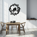 Two Birds on Wreath Branch Metal Wall Art – Romantic Nature-Inspired Round Design- KAF702