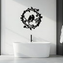 Two Birds on Wreath Branch Metal Wall Art – Romantic Nature-Inspired Round Design- KAF702