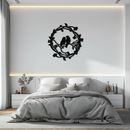 Two Birds on Wreath Branch Metal Wall Art – Romantic Nature-Inspired Round Design- KAF702