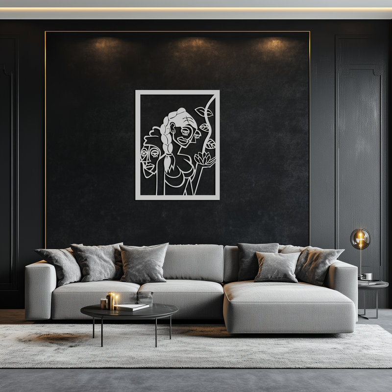 Abstract Tribal Faces with Floral Elements Modern Metal Wall Art Panel- KAF703