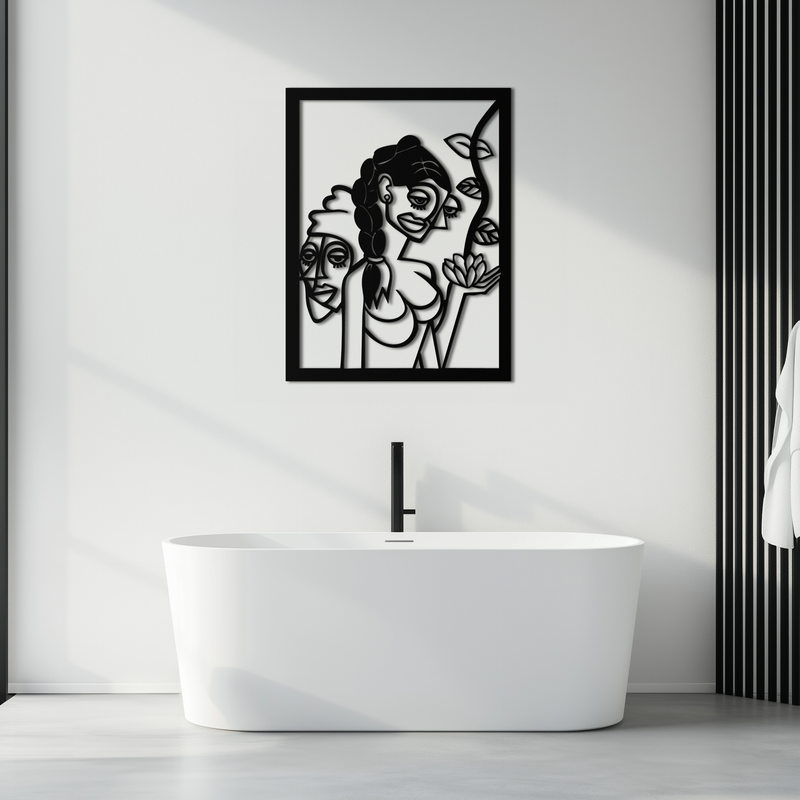 Abstract Tribal Faces with Floral Elements Modern Metal Wall Art Panel- KAF703