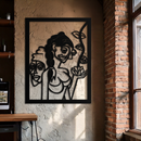 Abstract Tribal Faces with Floral Elements Modern Metal Wall Art Panel- KAF703