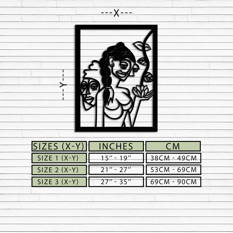 Abstract Tribal Faces with Floral Elements Modern Metal Wall Art Panel- KAF703