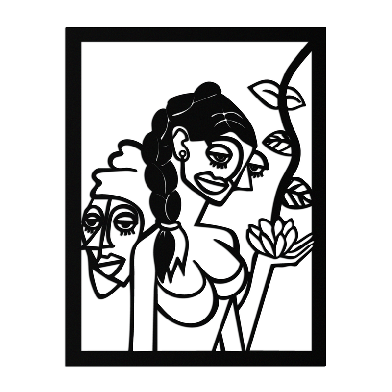 Abstract Tribal Faces with Floral Elements Modern Metal Wall Art Panel- KAF703