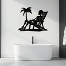 Sunbathing Skeleton Metal Wall Art – Tropical Palm Tree Beach Decor- KAF706