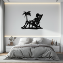 Sunbathing Skeleton Metal Wall Art – Tropical Palm Tree Beach Decor- KAF706