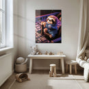 Astronaut Sloth Glass Wall Art – Cute Space Explorer UV Print Design-KAFCD047