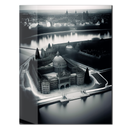 Black and White Palace Cityscape Glass Wall Art – Architectural UV Print Design-KAFCD054