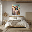 Flying Happy Cat Glass Wall Art – Fantasy City Adventure UV Print-KAFCD058