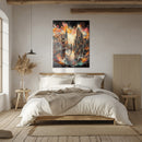 Explosive Golden Gate Cityscape Glass Wall Art – UV Printed Urban Abstract Panel-KAFCD061