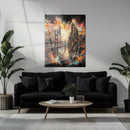 Explosive Golden Gate Cityscape Glass Wall Art – UV Printed Urban Abstract Panel-KAFCD061