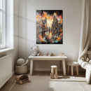 Explosive Golden Gate Cityscape Glass Wall Art – UV Printed Urban Abstract Panel-KAFCD061