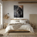 Elegant Black Horse Portrait UV Glass Wall Art – Majestic Equestrian Design-KAFCD065