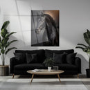Elegant Black Horse Portrait UV Glass Wall Art – Majestic Equestrian Design-KAFCD065