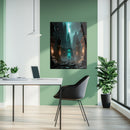 Dark Fantasy Fortress UV Glass Wall Art – Mysterious Warrior in Ancient Alien Ruins-KAFCD070