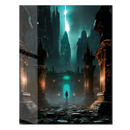 Dark Fantasy Fortress UV Glass Wall Art – Mysterious Warrior in Ancient Alien Ruins-KAFCD070