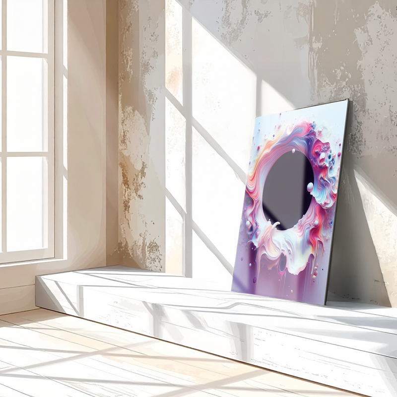 Abstract Colorful Void Swirl – Vibrant UV Glass Wall Art with 3D Paint Effect-KAFCD079
