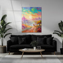 Dreamscape Sunset Valley – Llama & Mountain Fantasy UV Glass Wall Art-KAFCD082
