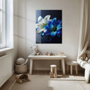 Blue and White Lilies with Dew Drops – Elegant UV Glass Floral Wall Art - KAFCD096