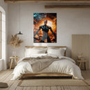 Dystopian Cyborg Encounter – UV Printed Sci-Fi Glass Wall Art for Futuristic Decor - KAFCD108