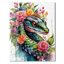 Floral Serpent Portrait – Watercolor Style UV Glass Wall Art with Botanical Snake Design - KAFCD109