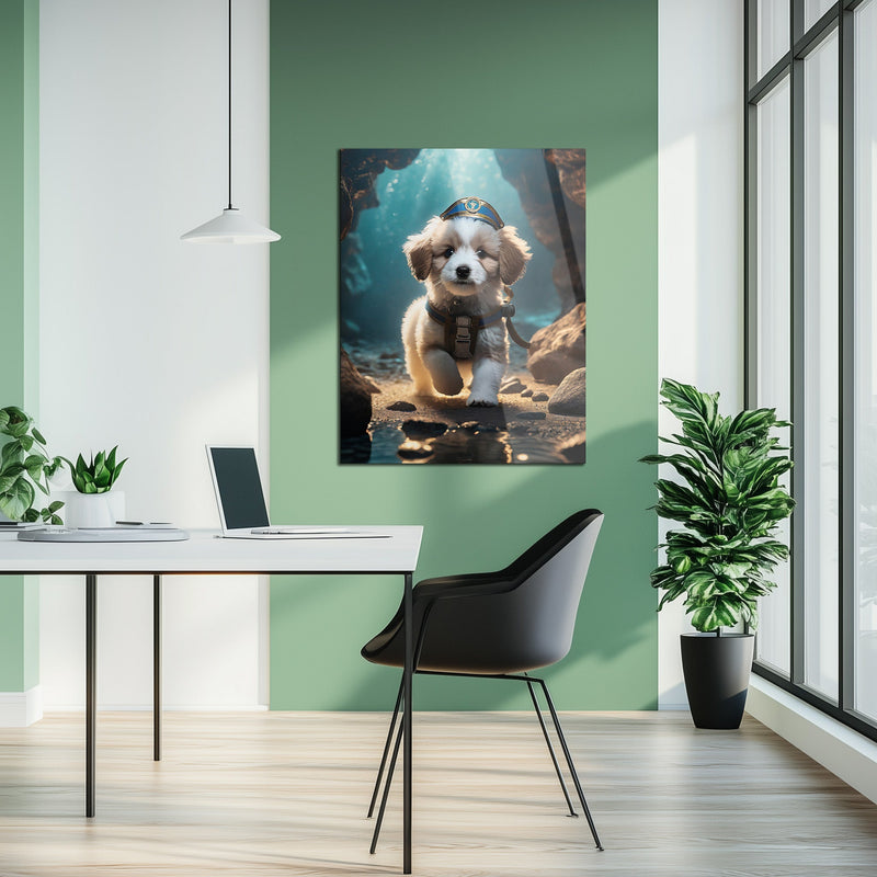 Adventure Puppy Portrait – Cute Explorer Dog UV Glass Wall Art for Pet Lovers - KAFCD110