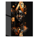 African Queen Abstract Glass Wall Art – Geometric Portrait in Copper and Black UV Printed Decor-KAFCD229