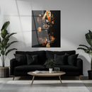 African Queen Abstract Glass Wall Art – Geometric Portrait in Copper and Black UV Printed Decor-KAFCD229