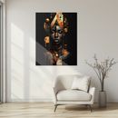 African Queen Abstract Glass Wall Art – Geometric Portrait in Copper and Black UV Printed Decor-KAFCD229