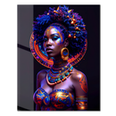 Afrofuturistic Queen Glass Wall Art – Vibrant Tribal Portrait with UV Neon Accents in Blue and Orange-KAFCD230
