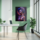 Afrofuturistic Queen Glass Wall Art – Vibrant Tribal Portrait with UV Neon Accents in Blue and Orange-KAFCD230