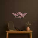 Pink Angel Silhouette Metal Wall Art – Elegant Guardian Wings Design - KAFGP005