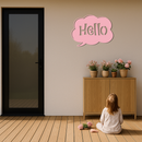 Pink Hello Speech Bubble Metal Wall Art – Playful Greeting Sign - KAFGP011