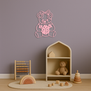 Pink Teddy Bear with Strawberry Metal Wall Art – Cute Bow Design for Kids Room - KAFGP020