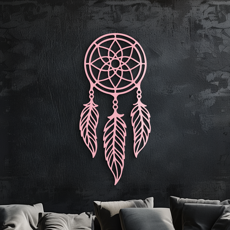 Dreamcatcher Silhouette Metal Wall Art – Boho Feather Design - KAFGP065