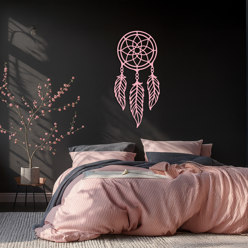Dreamcatcher Silhouette Metal Wall Art – Boho Feather Design - KAFGP065