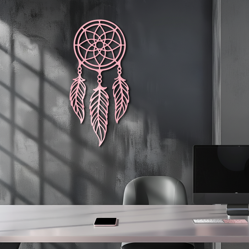 Dreamcatcher Silhouette Metal Wall Art – Boho Feather Design - KAFGP065