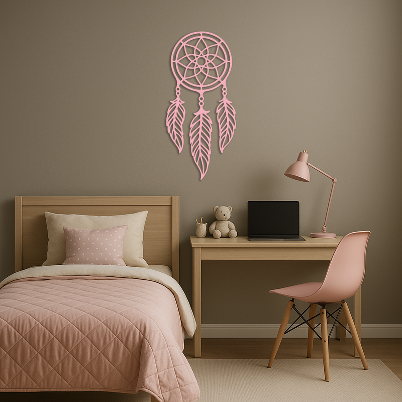 Dreamcatcher Silhouette Metal Wall Art – Boho Feather Design - KAFGP065