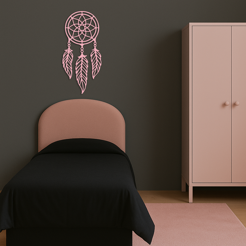 Dreamcatcher Silhouette Metal Wall Art – Boho Feather Design - KAFGP065