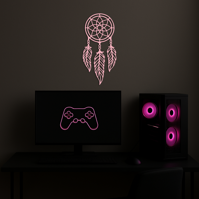 Dreamcatcher Silhouette Metal Wall Art – Boho Feather Design - KAFGP065