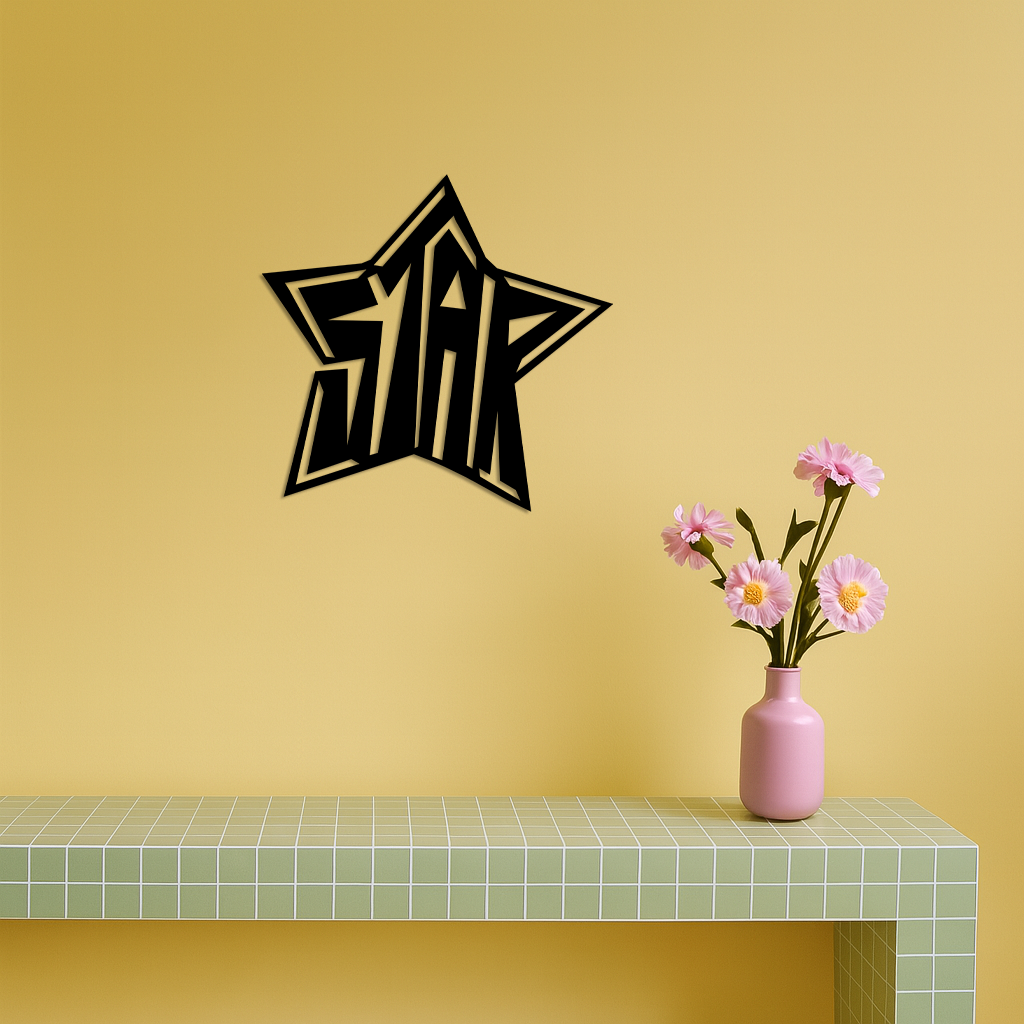 Star Shaped Typography Metal Wall Art – Bold Statement Design - KAFGP108, photo 15 of 16