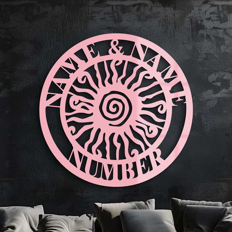 Personalized Sun Spiral Metal Wall Art – Custom Name & Number Outdoor Decor - KAFGP129