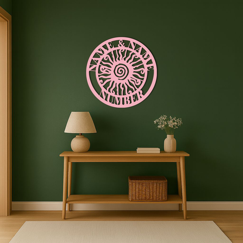 Personalized Sun Spiral Metal Wall Art – Custom Name & Number Outdoor Decor - KAFGP129