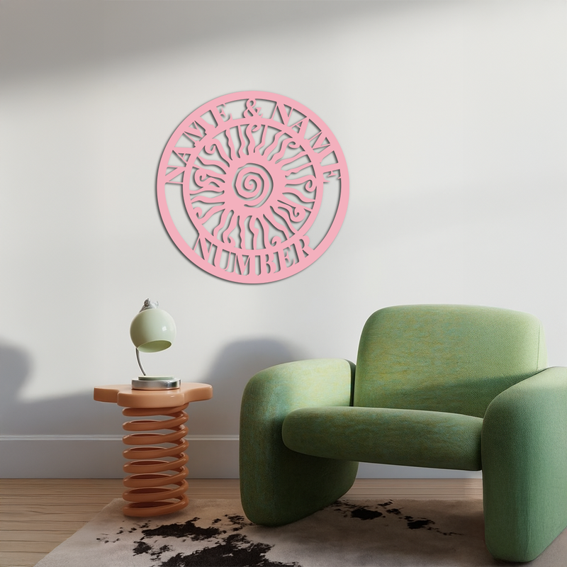 Personalized Sun Spiral Metal Wall Art – Custom Name & Number Outdoor Decor - KAFGP129