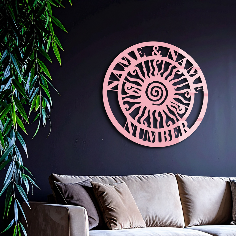 Personalized Sun Spiral Metal Wall Art – Custom Name & Number Outdoor Decor - KAFGP129