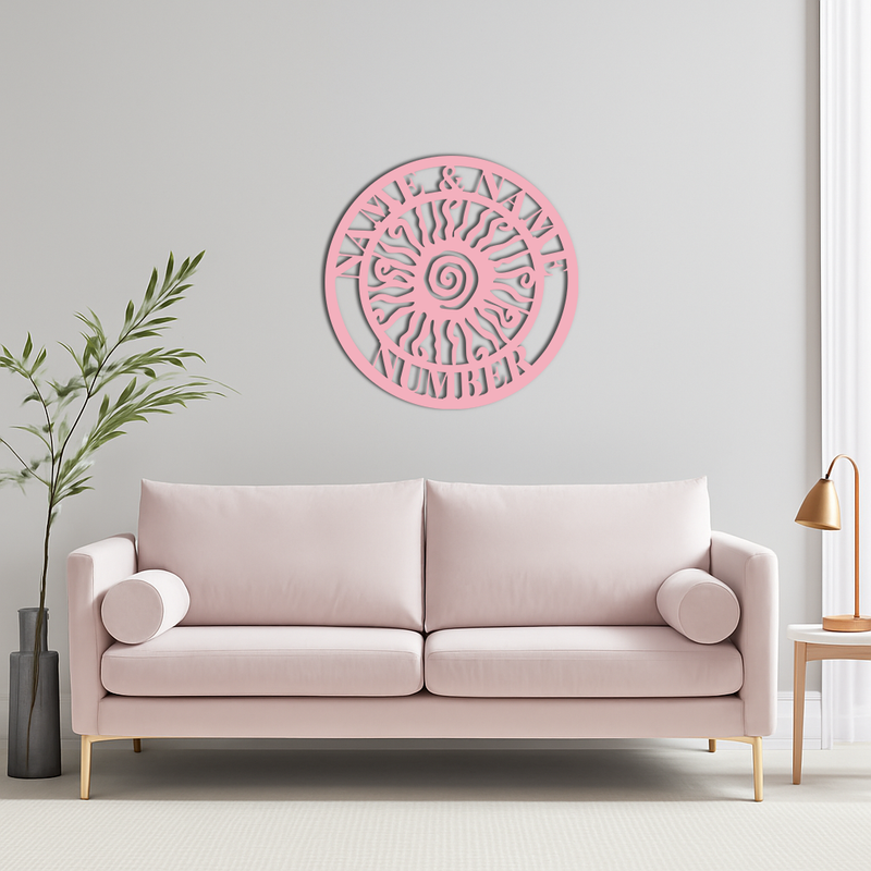 Personalized Sun Spiral Metal Wall Art – Custom Name & Number Outdoor Decor - KAFGP129